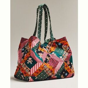 Anthropologie X Vera Bradley quilted teddy bear tote and bear charm